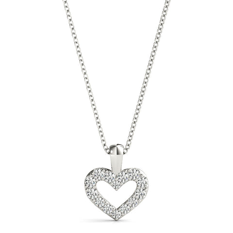 Silver Pavé Round Diamond Heart Pendant