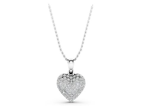 White gold Pavé Round Diamond Heart Pendant