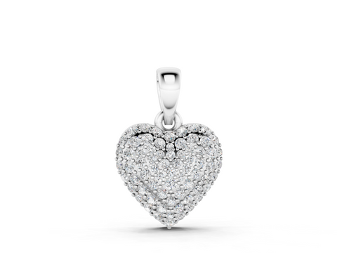 White gold Pavé Round Diamond Heart Pendant
