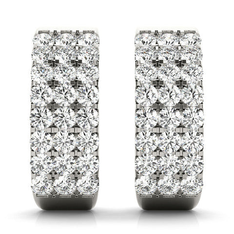 Silver Pavé Round Diamond Hoop Earrings with Four-Prong Setting