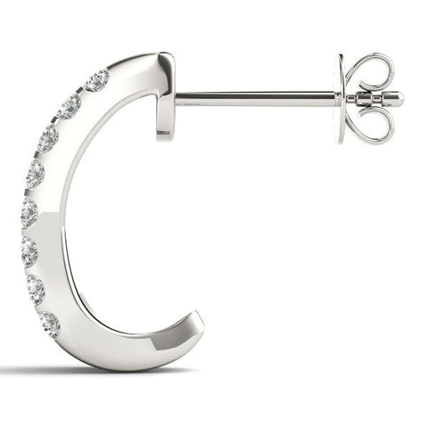 Silver Pavé Round Diamond Hoop Earrings with Four-Prong Setting