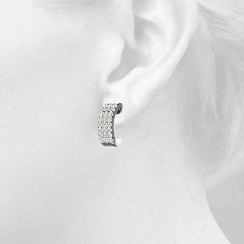 Silver Pavé Round Diamond Hoop Earrings with Four-Prong Setting