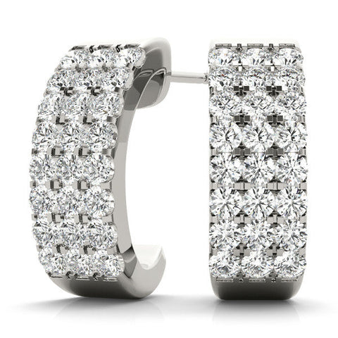 Silver Pavé Round Diamond Hoop Earrings with Four-Prong Setting
