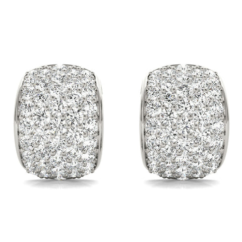 Silver Pavé Round Diamond Huggie Earrings with Prong Setting