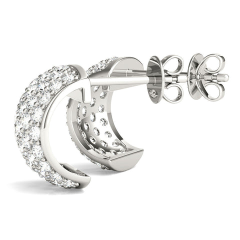 Silver Pavé Round Diamond Huggie Earrings with Prong Setting