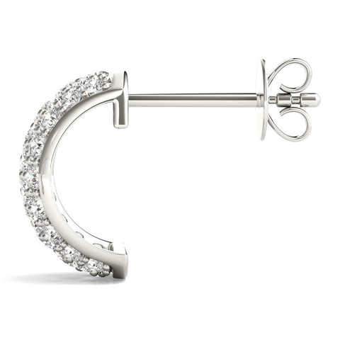 Silver Pavé Round Diamond Huggie Earrings with Prong Setting