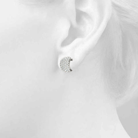 Silver Pavé Round Diamond Huggie Earrings with Prong Setting