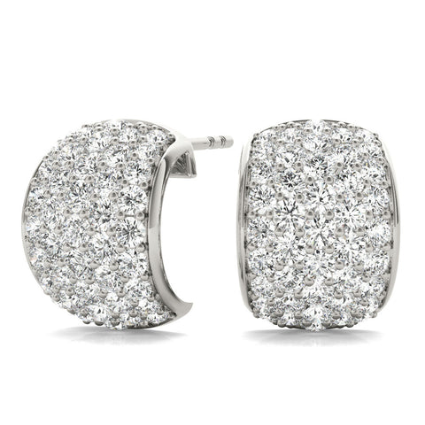 Silver Pavé Round Diamond Huggie Earrings with Prong Setting