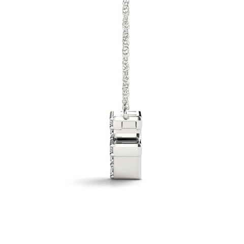 Silver Pavé Round Diamond Initial Pendant with Four-Prong Setting