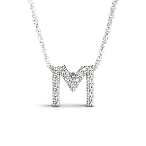 Silver Pavé Round Diamond Initial Pendant with Shared Prong Setting