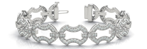 White gold Pavé Round Diamond Link Bracelet with Milgrain Prong Setting