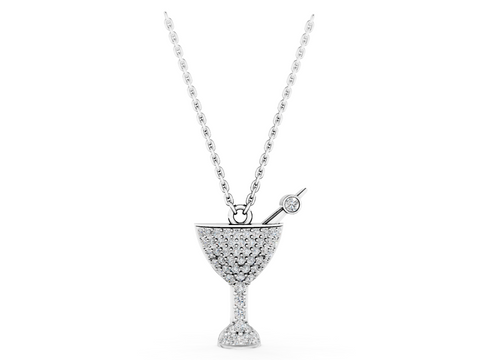 White gold Pavé Round Diamond Martini Glass Pendant with Bezel Prong Setting