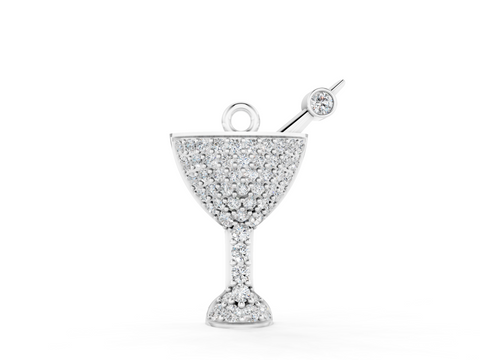 White gold Pavé Round Diamond Martini Glass Pendant with Bezel Prong Setting