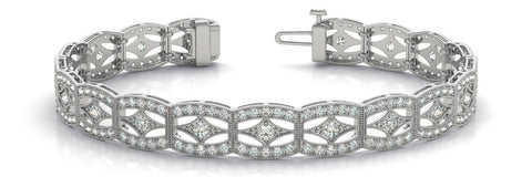 White gold Pavé Round Diamond Milgrain Link Bracelet with Prong Setting