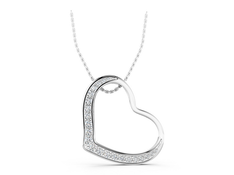 White gold Pavé Round Diamond Open Heart Pendant