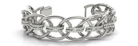 White gold Pavé Round Diamond Open Link Cuff Bracelet