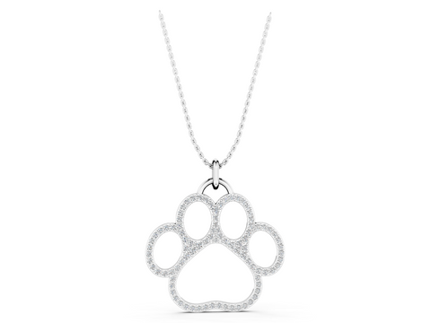 White gold Pavé Round Diamond Paw Pendant