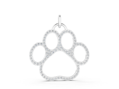White gold Pavé Round Diamond Paw Pendant