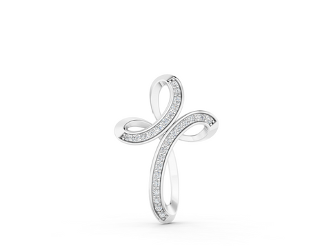 White gold Pavé Round Diamond Prong Cross Pendant