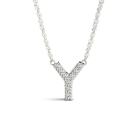Silver Pavé Round Diamond Prong Initial Pendant