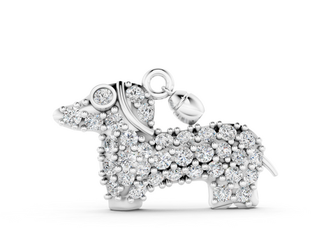 White gold Pavé Round Diamond Prong-Set Dachshund Pendant