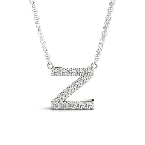 Silver Pavé Round Diamond Prong Set Initial Pendant