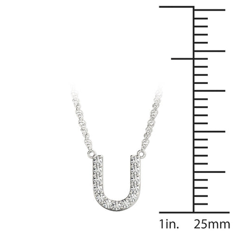 Silver Pavé Round Diamond Prong Set U Pendant