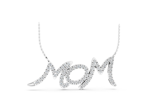 White gold Pavé Round Diamond Script Pendant with Prong Setting