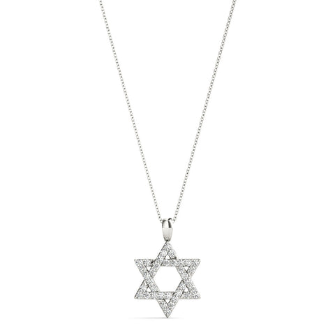 Silver Pavé Round Diamond Star Pendant with Four-Prong Setting