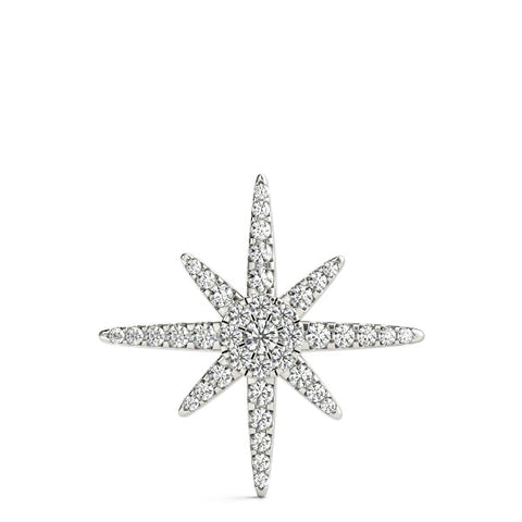 Silver Pavé Round Diamond Starburst Pendant with Four-Prong Setting