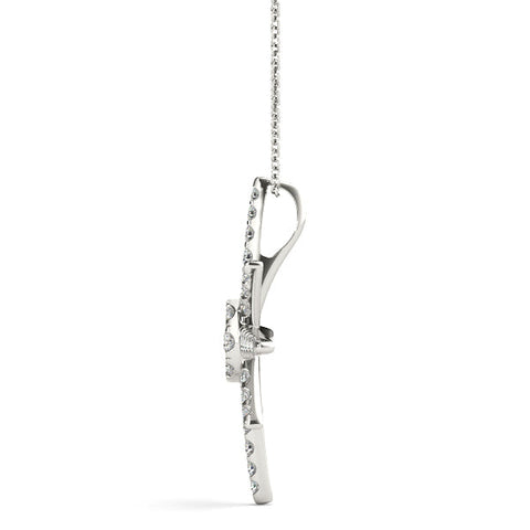 Silver Pavé Round Diamond Starburst Pendant with Four-Prong Setting