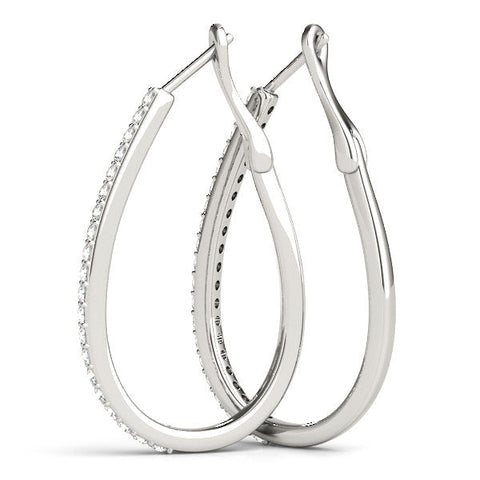 Silver Pavé Round Diamond Teardrop Hoop Earrings with Hidden Hinged Setting