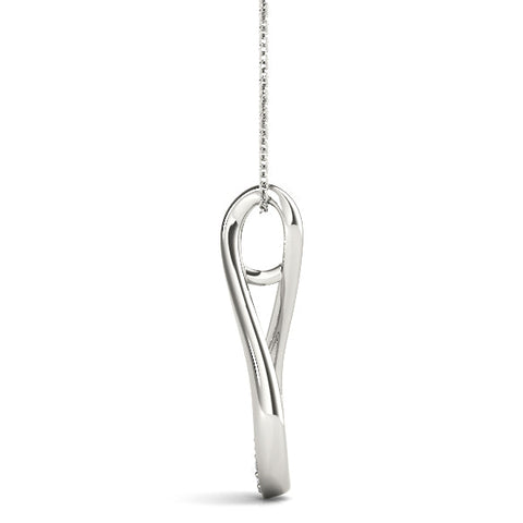 Silver Pavé Round Diamond Teardrop Pendant