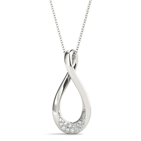 Silver Pavé Round Diamond Teardrop Pendant