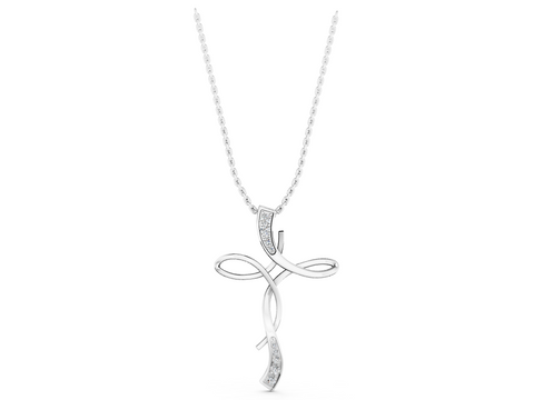 White gold Pavé Round Diamond Twist Cross Pendant