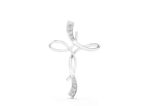 White gold Pavé Round Diamond Twist Cross Pendant