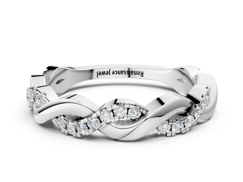White gold Pavé Round Diamond Twist Eternity Band with Shared Prong Setting