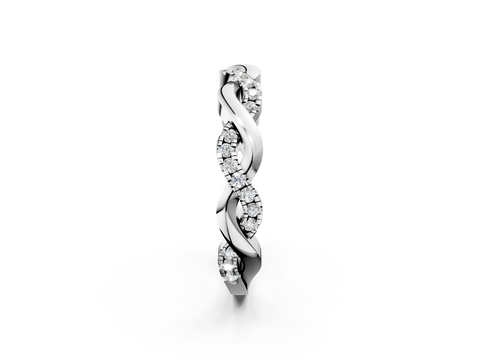 White gold Pavé Round Diamond Twist Eternity Band with Shared Prong Setting