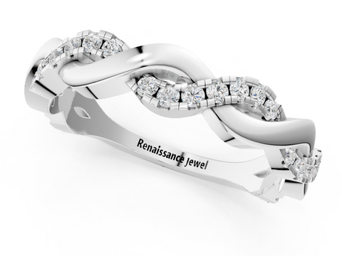 Platinum Pavé Round Diamond Twist Eternity Band with Shared Prong Setting