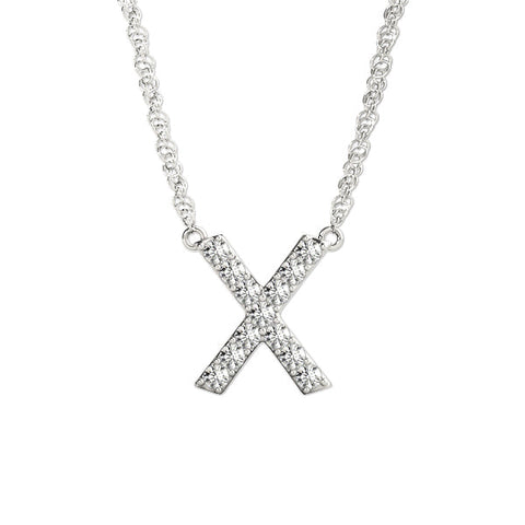 Silver Pavé Round Diamond X Pendant with Four-Prong Setting