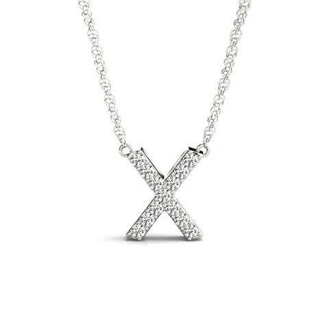 Silver Pavé Round Diamond X Pendant with Four-Prong Setting