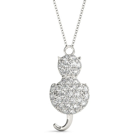 Silver Pavé Round Prong Set Cat Pendant