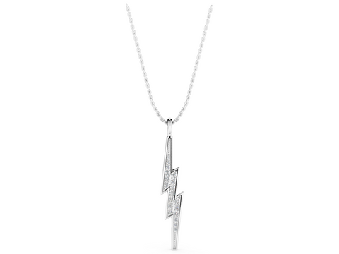 White gold Pavé Set Lightning Bolt Pendant with Round Cut Stones