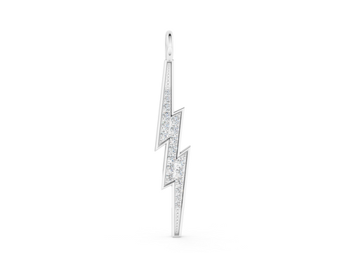 White gold Pavé Set Lightning Bolt Pendant with Round Cut Stones
