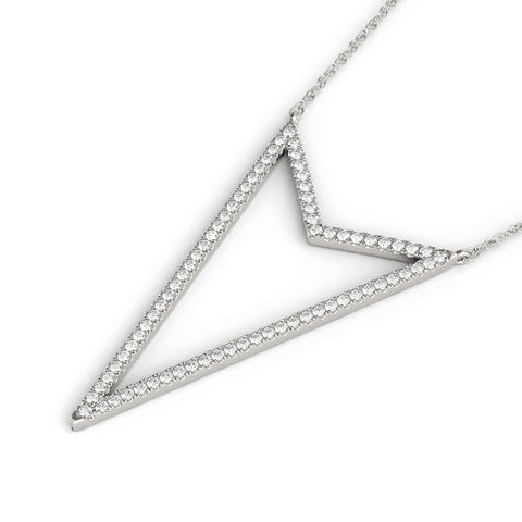 Silver Pavé Set Round Diamond V-Shape Pendant