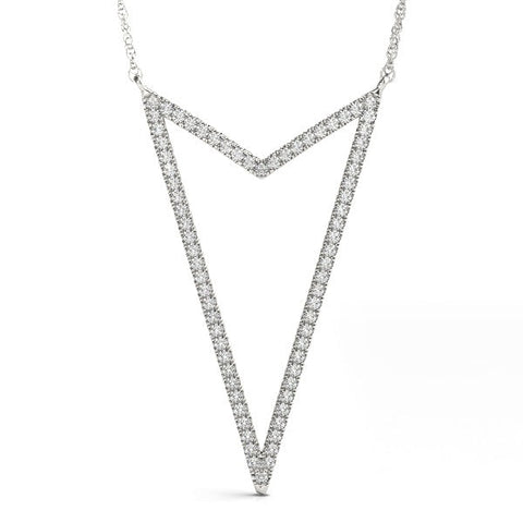 Silver Pavé Set Round Diamond V-Shape Pendant