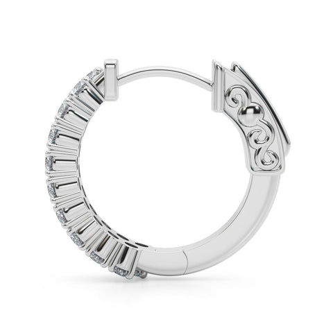 Silver Pave Round Diamond Hoop Earrings with Channel Band and Shared Prong Setting