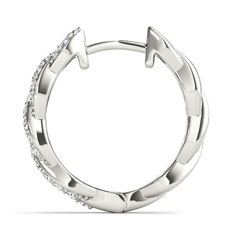 White gold Pave Round Diamond Twisted Hoop Earrings with Shared Prong Setting