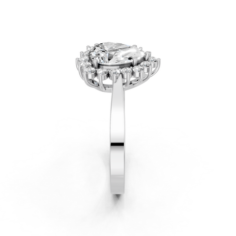 Platinum Pear Cut Diamond Pavé Band Solitaire Ring with Four-Prong Setting