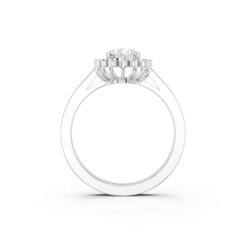 Silver Pear Cut Diamond Pavé Band Solitaire Ring with Four-Prong Setting